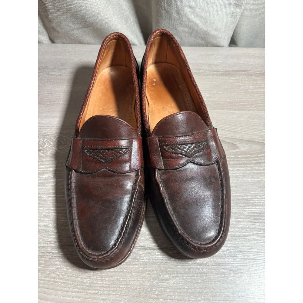 Allen Edmonds 13 B Newcastle Woven Leather Penny Loafers Burgundy USA Heritage